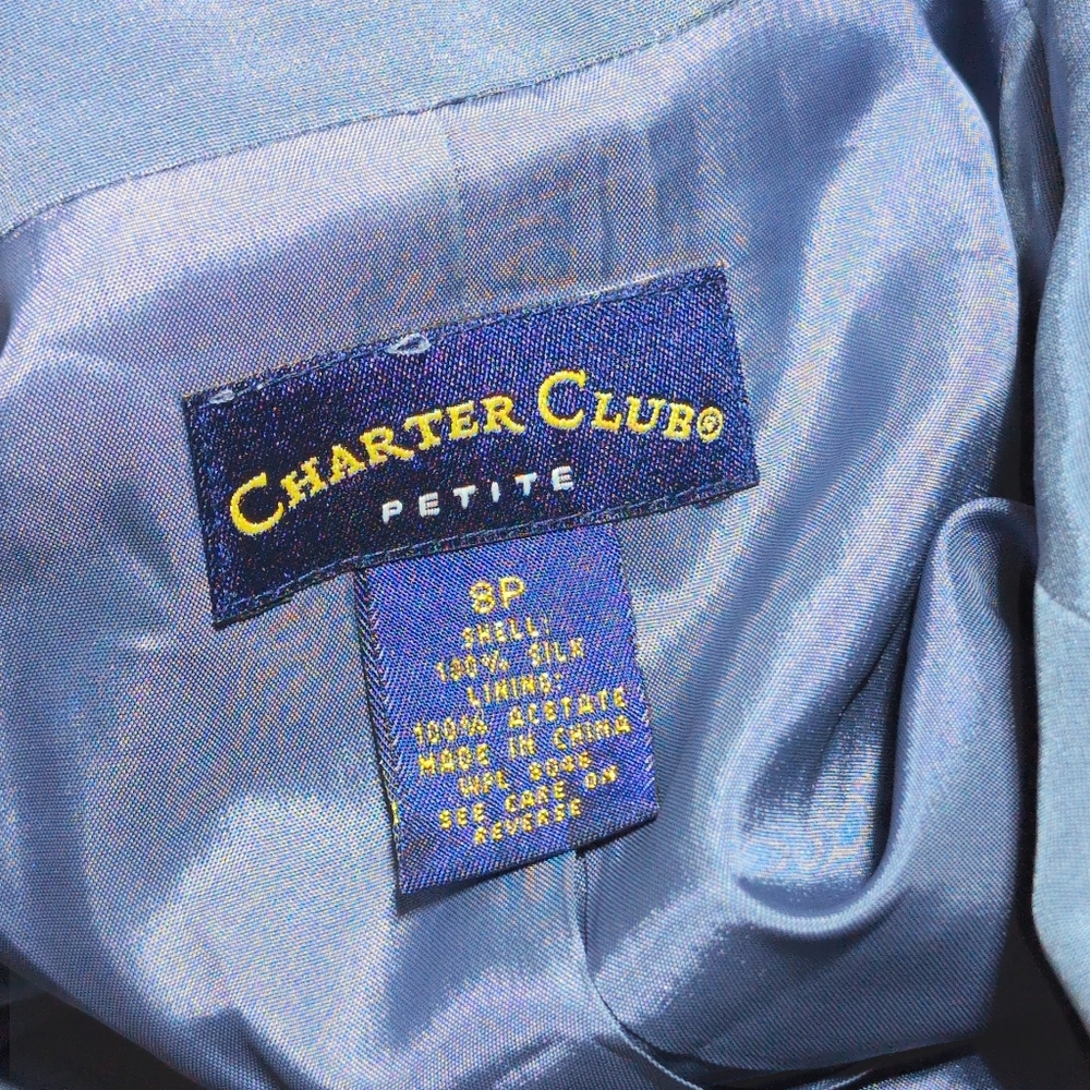 Y2K Silk Charter Club Sz 8P Women's Blue Suit - Picture 6 of 8
